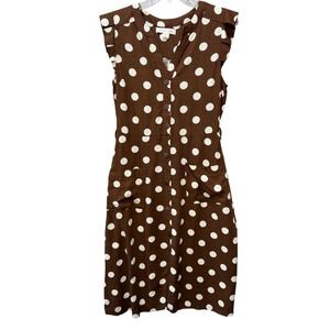 Monteau Los Angeles Brown White Polka Dot Ruffle Sleeve Retro Midi Dress M‎